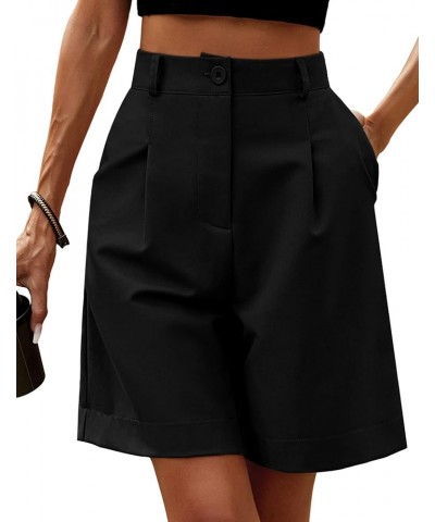 Shorts for Women Bermuda Shorts Casual Elastic High Waisted Wide Leg Shorts Knee Length Summer Shorts with Pockets Black $15....