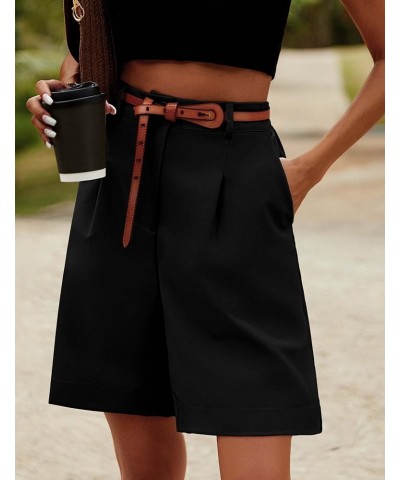 Shorts for Women Bermuda Shorts Casual Elastic High Waisted Wide Leg Shorts Knee Length Summer Shorts with Pockets Black $15....