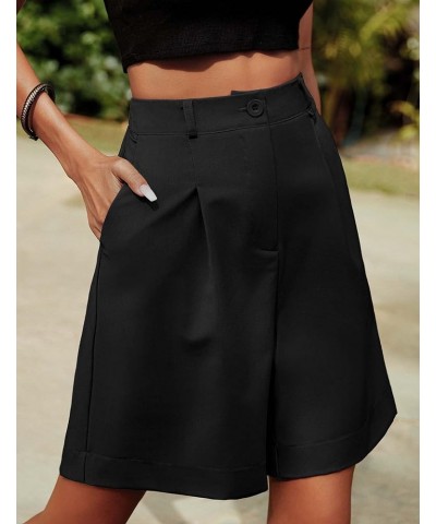 Shorts for Women Bermuda Shorts Casual Elastic High Waisted Wide Leg Shorts Knee Length Summer Shorts with Pockets Black $15....