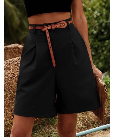 Shorts for Women Bermuda Shorts Casual Elastic High Waisted Wide Leg Shorts Knee Length Summer Shorts with Pockets Black $15....