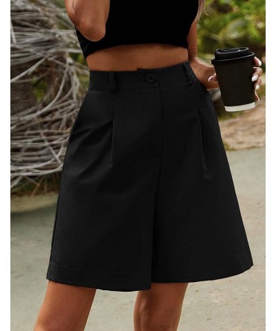 Shorts for Women Bermuda Shorts Casual Elastic High Waisted Wide Leg Shorts Knee Length Summer Shorts with Pockets Black $15....