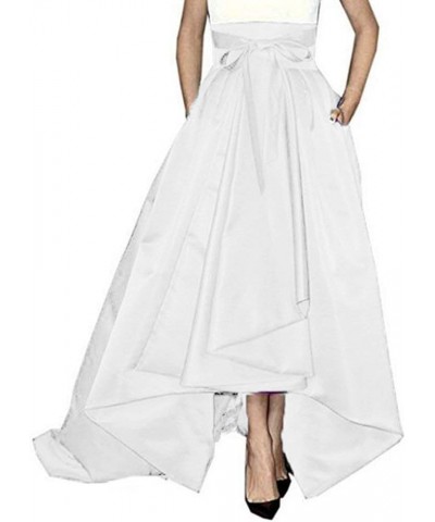 Women Floor Length High Low Bowknot Belt Satin Party Skirt White $31.39 Skirts