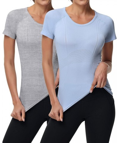 2 Pieces Women Short Sleeve Workout Shirt Seamless Workout Shirts Workout Tops Fitted Top Sports Yoga Athletic Shirt Top Shor...