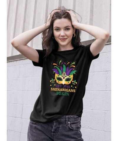 Funny Mardi Gras T-Shirt for Women Let The Shenanigans Begin Shirt Mardi Gras Cruise 2024 Carnival Themed Tee Top Black $10.8...