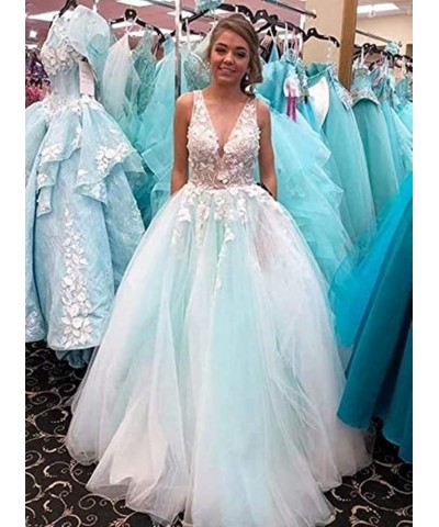 Women's V-Neck Tulle Appliques Long Evening Dresses Bridal Wedding Dress Blackish Green $41.80 Dresses