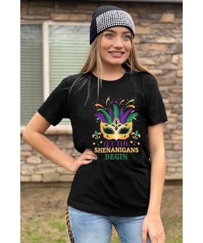 Funny Mardi Gras T-Shirt for Women Let The Shenanigans Begin Shirt Mardi Gras Cruise 2024 Carnival Themed Tee Top Black $10.8...