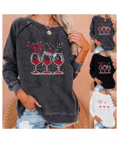 Christmas Sweatshirts for Women 2022 Fashion Red Wine Glass Print Long Sleeve Pullover Xmas Casual Crew Neck Tops A 01 Black ...