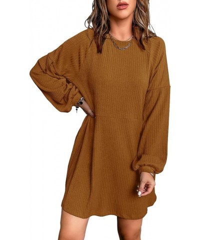 Womens Sweater Dress Casual Crew Neck Long Sleeve Knitted Pullover Dress with Pockets Brown $14.70 Dresses