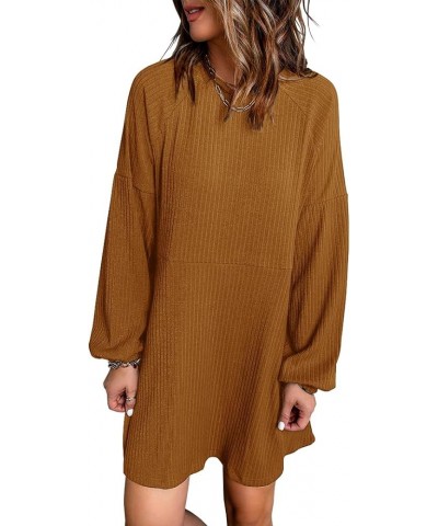 Womens Sweater Dress Casual Crew Neck Long Sleeve Knitted Pullover Dress with Pockets Brown $14.70 Dresses