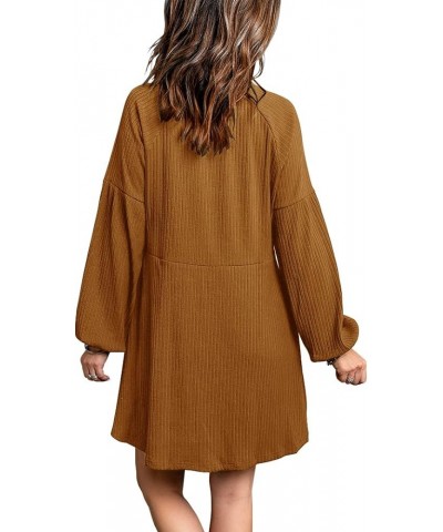 Womens Sweater Dress Casual Crew Neck Long Sleeve Knitted Pullover Dress with Pockets Brown $14.70 Dresses