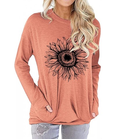 Womens Casual Loose Fit Shirts Long Sleeve Comfy T-Shirts Pullover Sweatshirts with Pockets F-orang $13.64 Hoodies & Sweatshirts