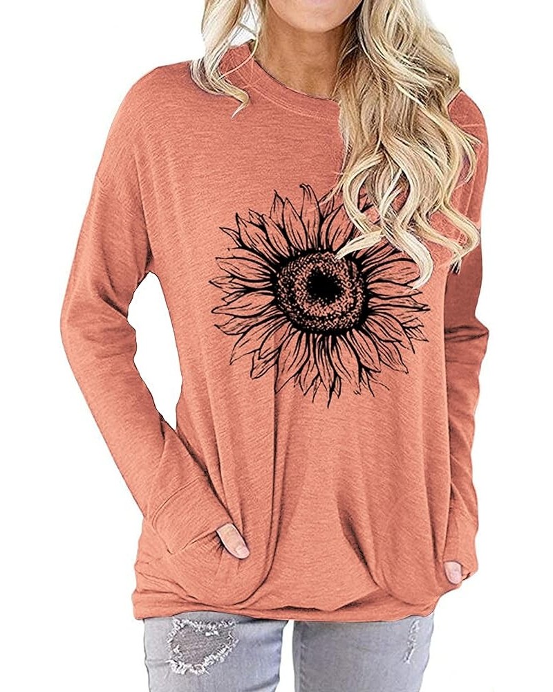 Womens Casual Loose Fit Shirts Long Sleeve Comfy T-Shirts Pullover Sweatshirts with Pockets F-orang $13.64 Hoodies & Sweatshirts