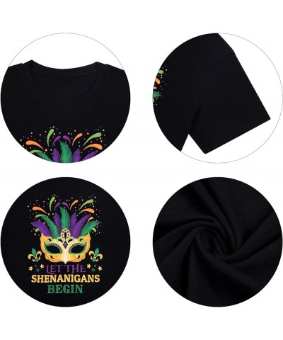 Funny Mardi Gras T-Shirt for Women Let The Shenanigans Begin Shirt Mardi Gras Cruise 2024 Carnival Themed Tee Top Black $10.8...