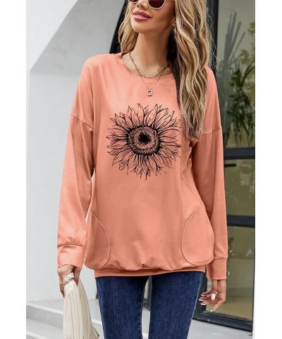 Womens Casual Loose Fit Shirts Long Sleeve Comfy T-Shirts Pullover Sweatshirts with Pockets F-orang $13.64 Hoodies & Sweatshirts