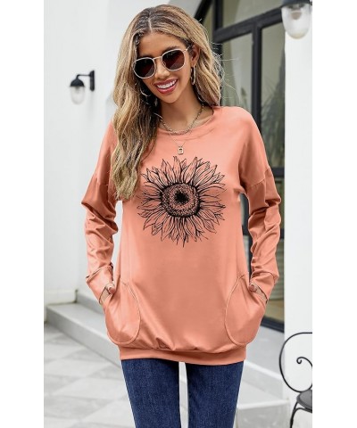 Womens Casual Loose Fit Shirts Long Sleeve Comfy T-Shirts Pullover Sweatshirts with Pockets F-orang $13.64 Hoodies & Sweatshirts