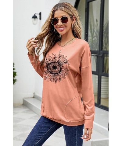 Womens Casual Loose Fit Shirts Long Sleeve Comfy T-Shirts Pullover Sweatshirts with Pockets F-orang $13.64 Hoodies & Sweatshirts