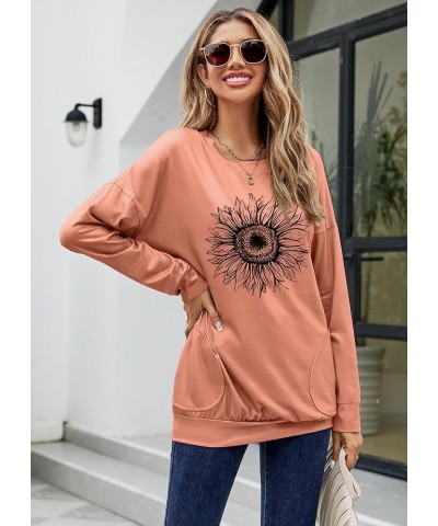 Womens Casual Loose Fit Shirts Long Sleeve Comfy T-Shirts Pullover Sweatshirts with Pockets F-orang $13.64 Hoodies & Sweatshirts