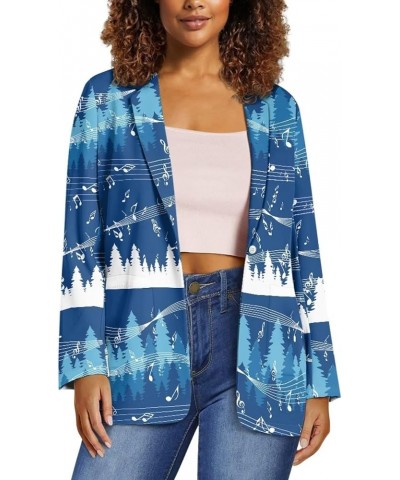 Women's Long Sleeve Blazer Cute Open Front Cardigan Office Work Suit Jackets with Pockets Music Notes Tree Blue $18.35 Suits