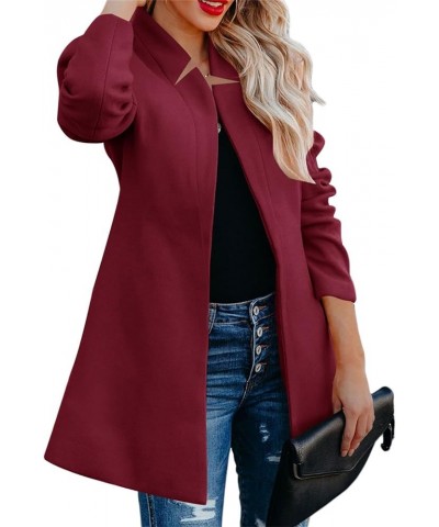 Wool Coat for Women Winter Long Blazer Jacket Thicked Warm Lapel Pea Coat Long Sleeve Elegant Button Trench Jacket C-wine Red...