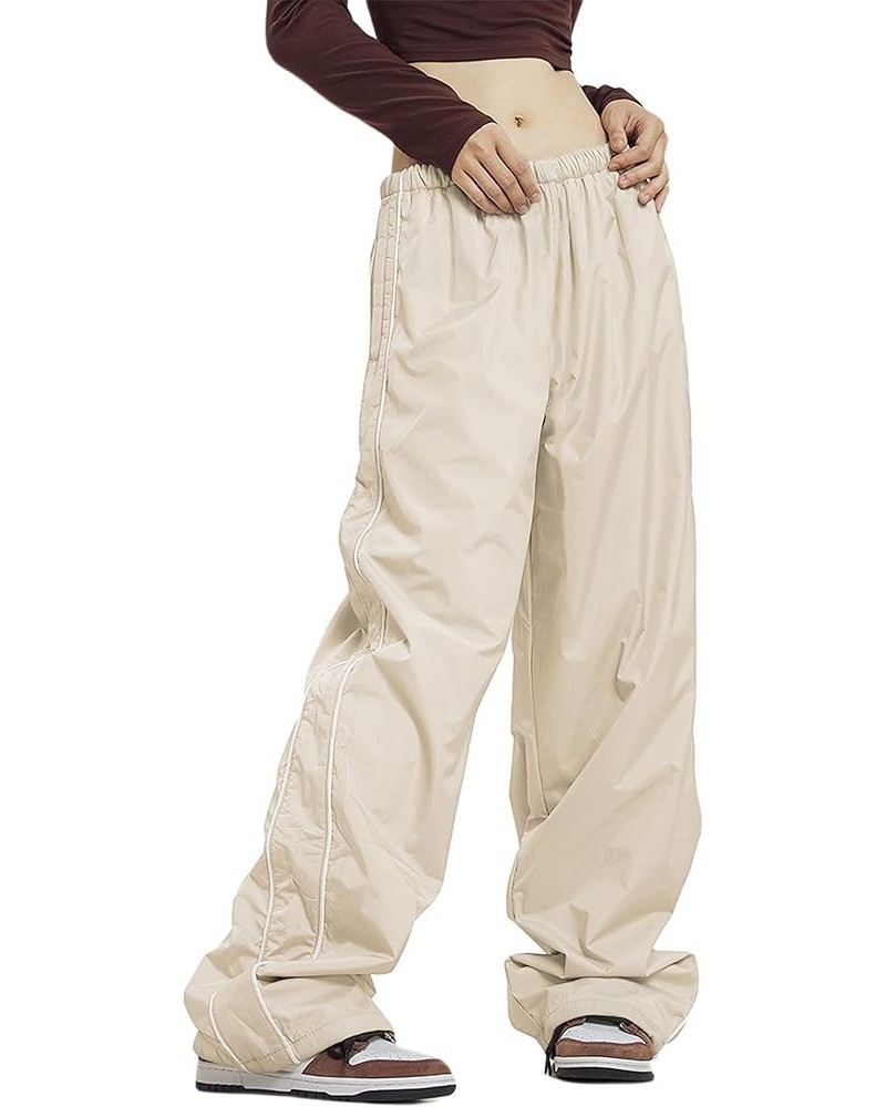 Womens Wide Leg Track Pants Slouchy Stripe Detail Jogger Sweatpants with Pockets Khaki $8.84 Activewear