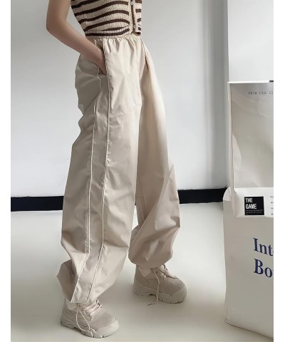 Womens Wide Leg Track Pants Slouchy Stripe Detail Jogger Sweatpants with Pockets Khaki $8.84 Activewear