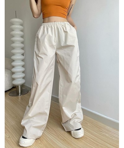 Womens Wide Leg Track Pants Slouchy Stripe Detail Jogger Sweatpants with Pockets Khaki $8.84 Activewear