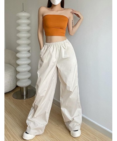 Womens Wide Leg Track Pants Slouchy Stripe Detail Jogger Sweatpants with Pockets Khaki $8.84 Activewear