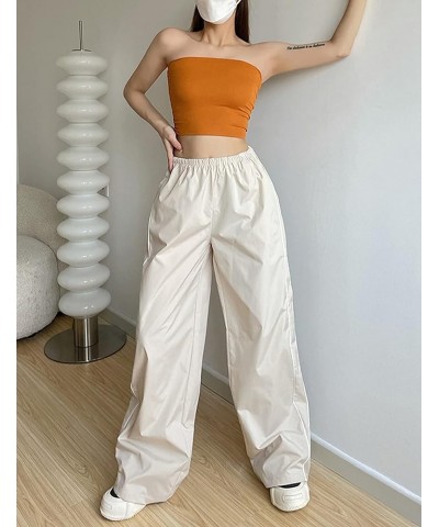 Womens Wide Leg Track Pants Slouchy Stripe Detail Jogger Sweatpants with Pockets Khaki $8.84 Activewear