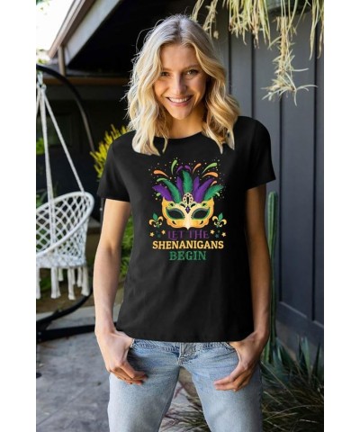 Funny Mardi Gras T-Shirt for Women Let The Shenanigans Begin Shirt Mardi Gras Cruise 2024 Carnival Themed Tee Top Black $10.8...