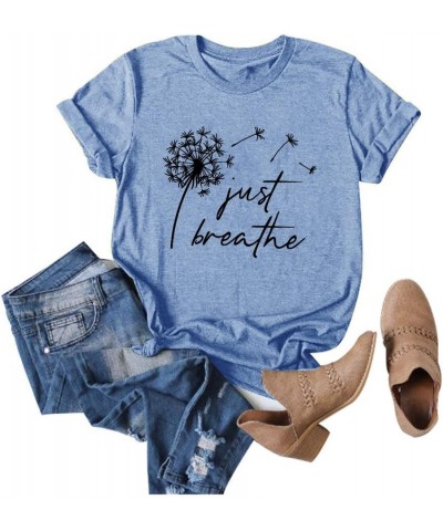 Womens Dandelion Graphic T-Shirts Teen Girls Cute Sunflower Trendy Clothes Casual Tee Tops B Light Blue $12.23 T-Shirts