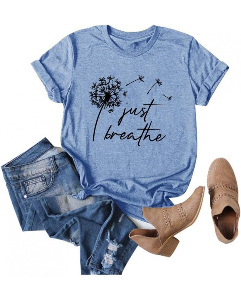 Womens Dandelion Graphic T-Shirts Teen Girls Cute Sunflower Trendy Clothes Casual Tee Tops B Light Blue $12.23 T-Shirts