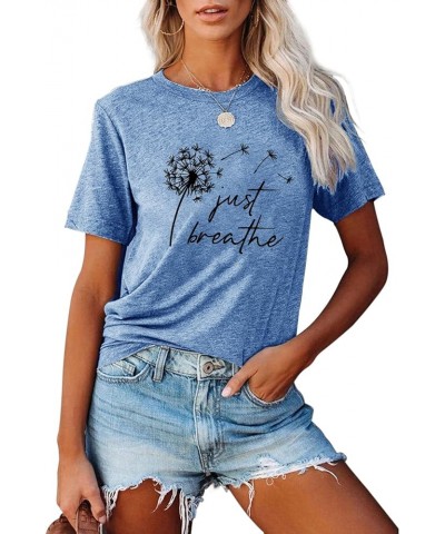 Womens Dandelion Graphic T-Shirts Teen Girls Cute Sunflower Trendy Clothes Casual Tee Tops B Light Blue $12.23 T-Shirts