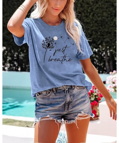 Womens Dandelion Graphic T-Shirts Teen Girls Cute Sunflower Trendy Clothes Casual Tee Tops B Light Blue $12.23 T-Shirts