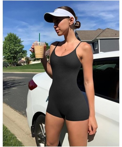 Scrunch Butt Jumpsuit for Women Seamless Yoga Short Bodycon Tummy Control Sleeveless Srtetch One Piece Rompers 1 Black $12.25...