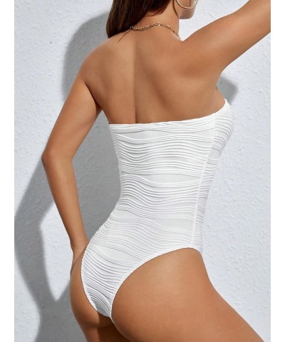 Women's Petite Solid Textured Tube Top Strapless Bandeau Bodysuit Leotard Tops White $16.19 Bodysuits