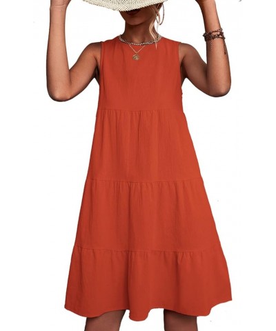 Women Summer Spring Dress Casual Sleeve Patchwork Dress Round Neck T Shirt Dresses Orange $12.17 Dresses