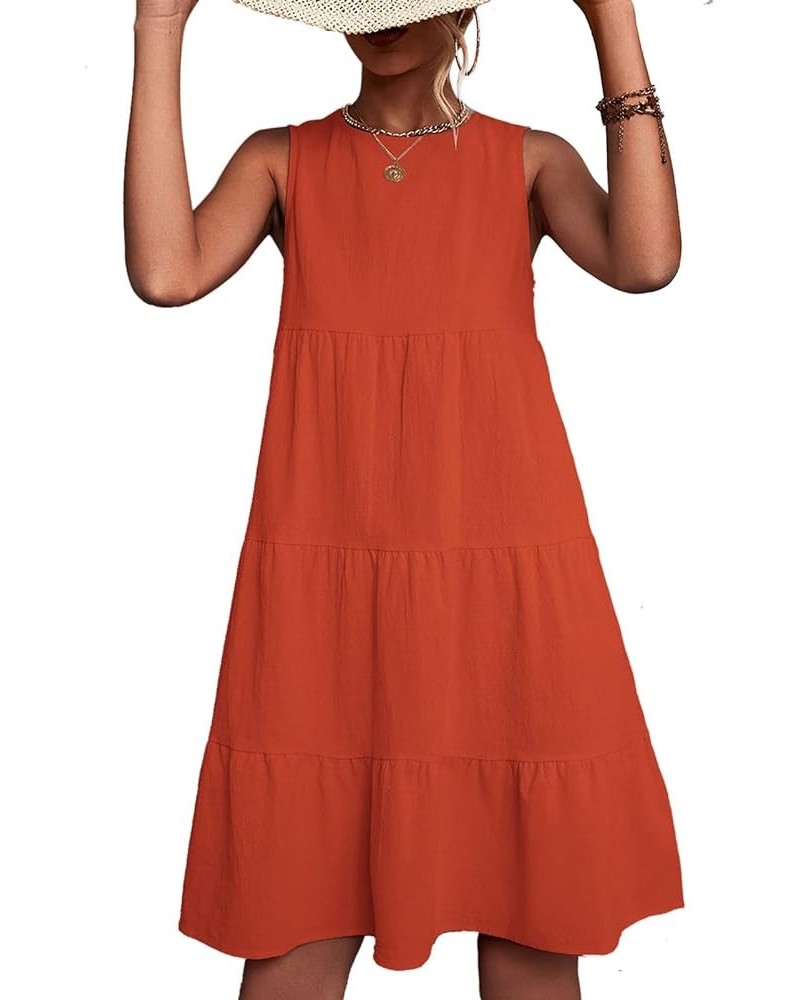 Women Summer Spring Dress Casual Sleeve Patchwork Dress Round Neck T Shirt Dresses Orange $12.17 Dresses