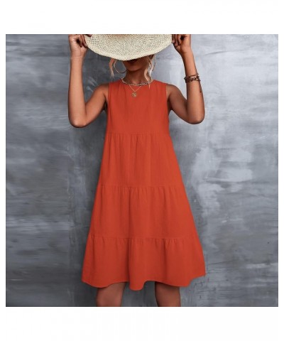 Women Summer Spring Dress Casual Sleeve Patchwork Dress Round Neck T Shirt Dresses Orange $12.17 Dresses