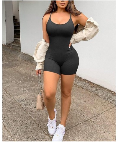 Scrunch Butt Jumpsuit for Women Seamless Yoga Short Bodycon Tummy Control Sleeveless Srtetch One Piece Rompers 1 Black $12.25...