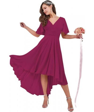 Chiffon Bridesmaid Dress for Wedding High Low Prom Dress for Women V Neck Wedding Guest Dresses for Women AC85 Fuchsia $31.89...