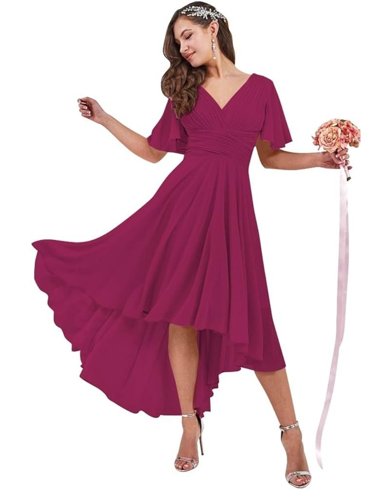 Chiffon Bridesmaid Dress for Wedding High Low Prom Dress for Women V Neck Wedding Guest Dresses for Women AC85 Fuchsia $31.89...