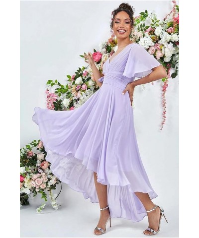 Chiffon Bridesmaid Dress for Wedding High Low Prom Dress for Women V Neck Wedding Guest Dresses for Women AC85 Fuchsia $31.89...