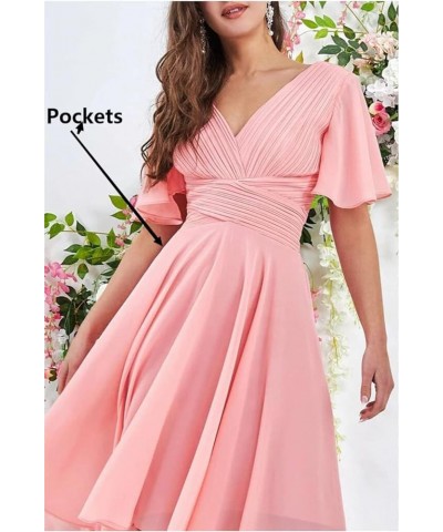 Chiffon Bridesmaid Dress for Wedding High Low Prom Dress for Women V Neck Wedding Guest Dresses for Women AC85 Fuchsia $31.89...