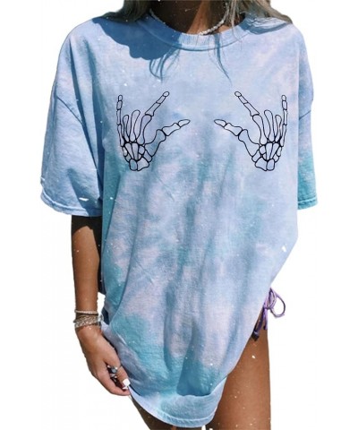 Women's Skull Graphic Print Oversized Tee Short Sleeve Casual Summer Loose T Shirt Tie Dye Blue a $7.53 T-Shirts