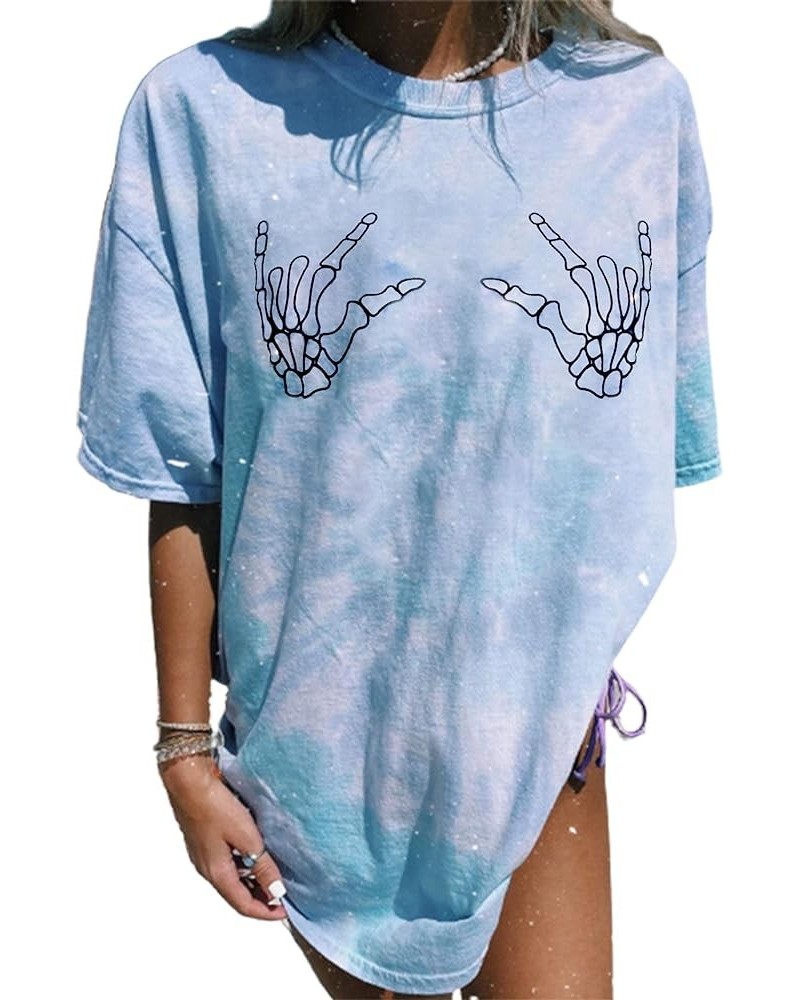 Women's Skull Graphic Print Oversized Tee Short Sleeve Casual Summer Loose T Shirt Tie Dye Blue a $7.53 T-Shirts