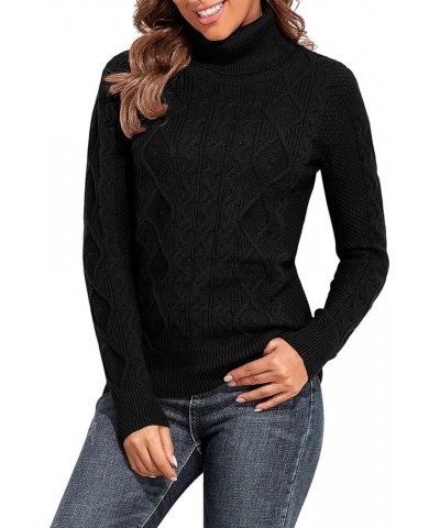 Women's Turtleneck Sweater Long Sleeve Cable Knit Sweater Pullover Tops Black $19.35 Sweaters