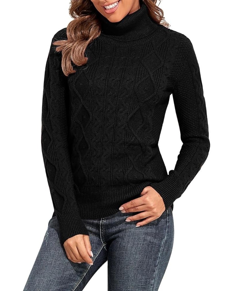 Women's Turtleneck Sweater Long Sleeve Cable Knit Sweater Pullover Tops Black $19.35 Sweaters