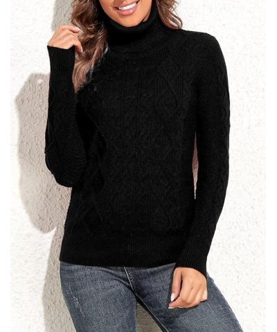 Women's Turtleneck Sweater Long Sleeve Cable Knit Sweater Pullover Tops Black $19.35 Sweaters