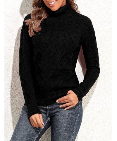 Women's Turtleneck Sweater Long Sleeve Cable Knit Sweater Pullover Tops Black $19.35 Sweaters