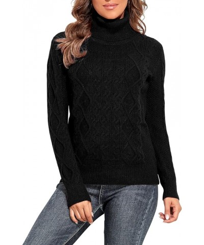 Women's Turtleneck Sweater Long Sleeve Cable Knit Sweater Pullover Tops Black $19.35 Sweaters